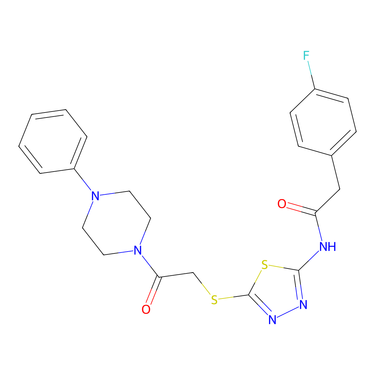 2-(4-fluorophenyl)-N-(5-((2-oxo-2-(4-phenylpiperazin-1-yl)ethyl)thio)-1,3,4-thiadiazol-2-yl)acetamide molecular structure, CAS 476466-39-4