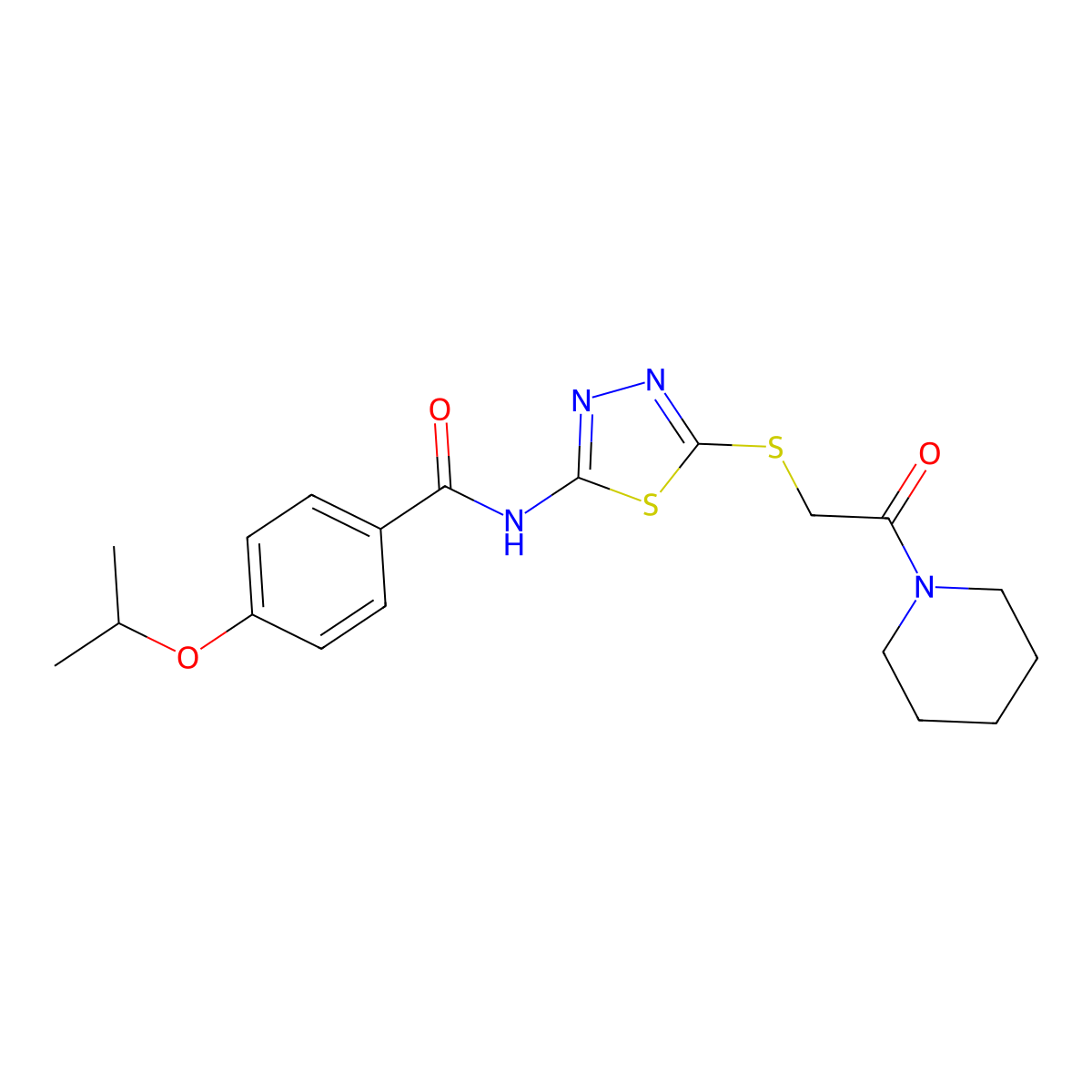 4-isopropoxy-N-(5-((2-oxo-2-(piperidin-1-yl)ethyl)thio)-1,3,4-thiadiazol-2-yl)benzamide molecular structure, CAS 476466-41-8