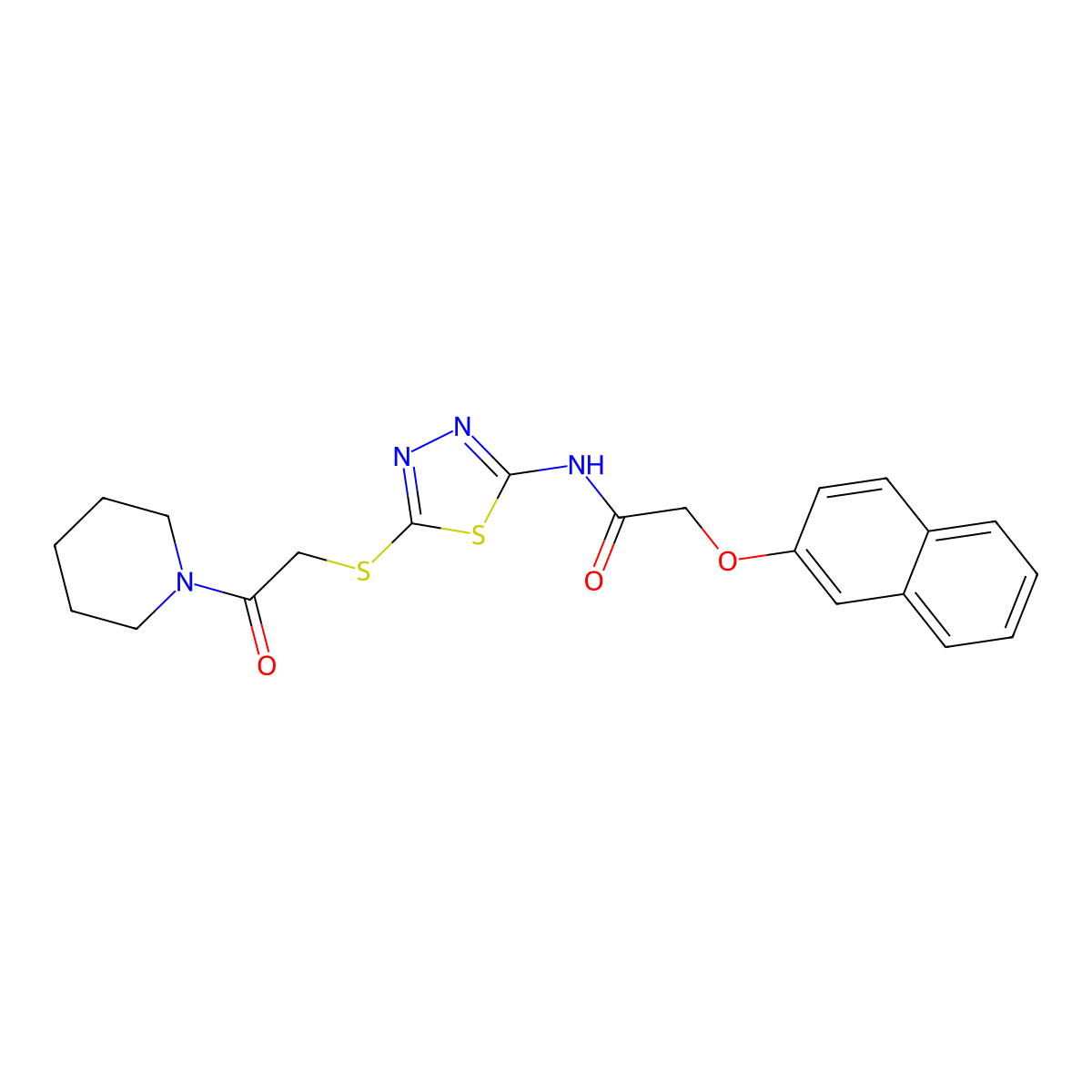 2-(naphthalen-2-yloxy)-N-(5-((2-oxo-2-(piperidin-1-yl)ethyl)thio)-1,3,4-thiadiazol-2-yl)acetamide molecular structure, CAS 476466-43-0