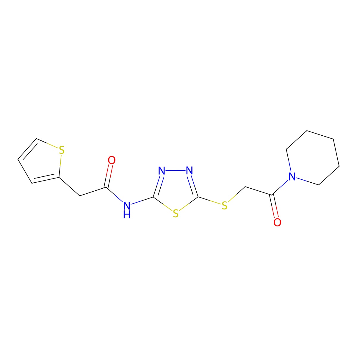 N-[5-(2-oxo-2-piperidin-1-ylethyl)sulfanyl-1,3,4-thiadiazol-2-yl]-2-thiophen-2-ylacetamide molecular structure, CAS 476466-44-1