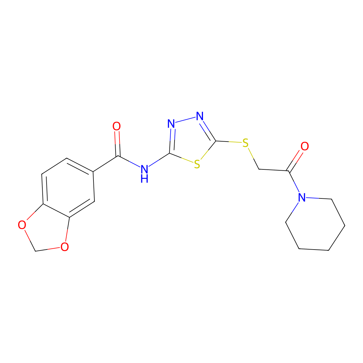 N-(5-((2-oxo-2-(piperidin-1-yl)ethyl)thio)-1,3,4-thiadiazol-2-yl)benzo[d][1,3]dioxole-5-carboxamide molecular structure, CAS 476466-45-2