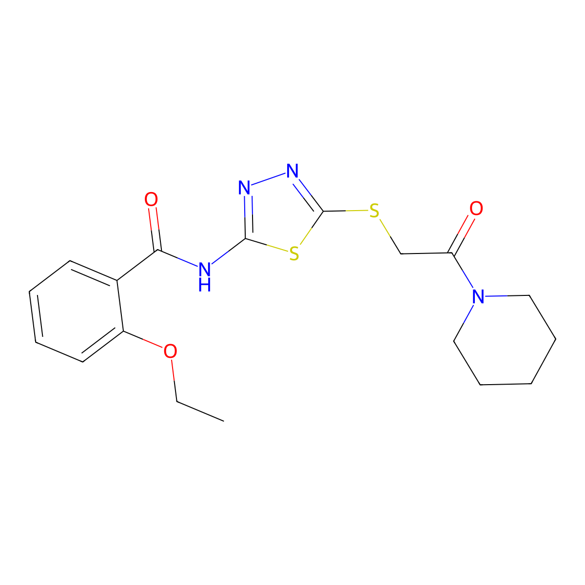 2-ethoxy-N-(5-((2-oxo-2-(piperidin-1-yl)ethyl)thio)-1,3,4-thiadiazol-2-yl)benzamide molecular structure, CAS 476466-49-6