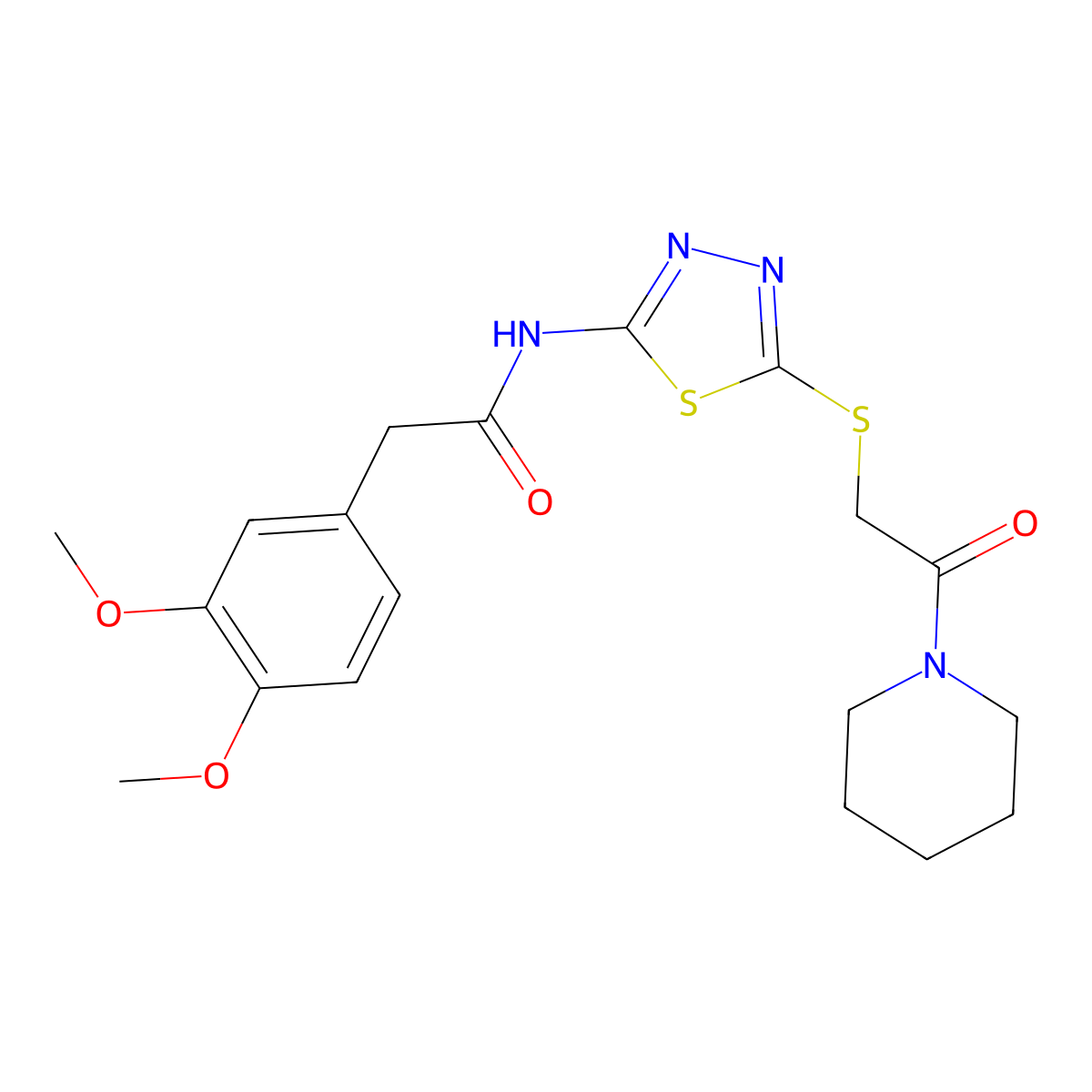 2-(3,4-dimethoxyphenyl)-N-(5-{[2-oxo-2-(piperidin-1-yl)ethyl]sulfanyl}-1,3,4-thiadiazol-2-yl)acetamide molecular structure, CAS 476466-51-0