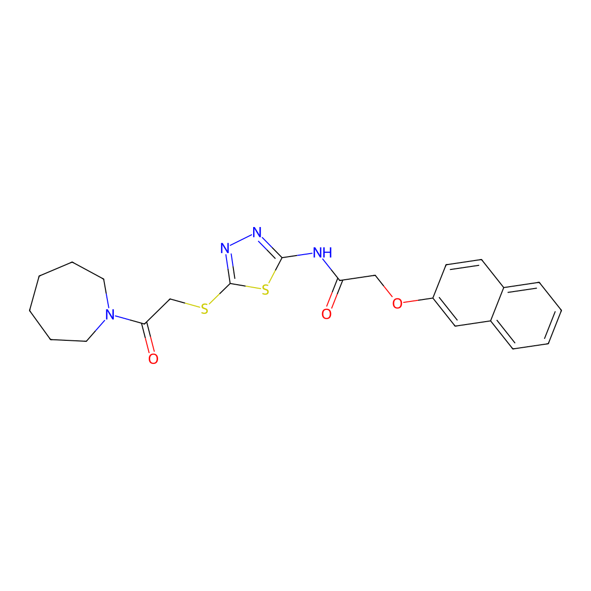 N-(5-((2-(azepan-1-yl)-2-oxoethyl)thio)-1,3,4-thiadiazol-2-yl)-2-(naphthalen-2-yloxy)acetamide molecular structure, CAS 476466-58-7