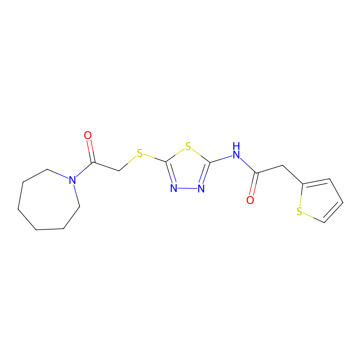 N-(5-((2-(azepan-1-yl)-2-oxoethyl)thio)-1,3,4-thiadiazol-2-yl)-2-(thiophen-2-yl)acetamide molecular structure, CAS 476466-59-8