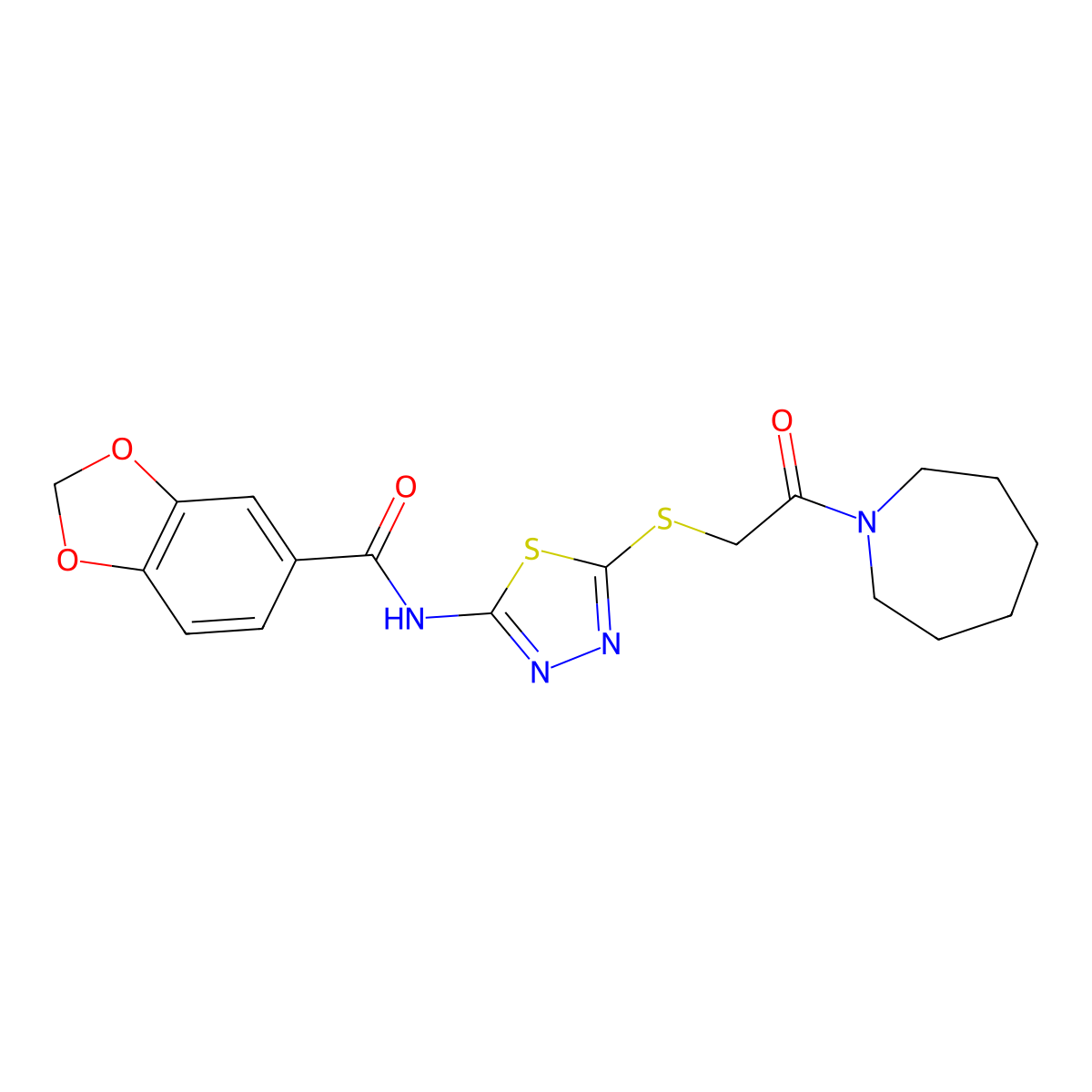 N-(5-((2-(azepan-1-yl)-2-oxoethyl)thio)-1,3,4-thiadiazol-2-yl)benzo[d][1,3]dioxole-5-carboxamide molecular structure, CAS 476466-60-1