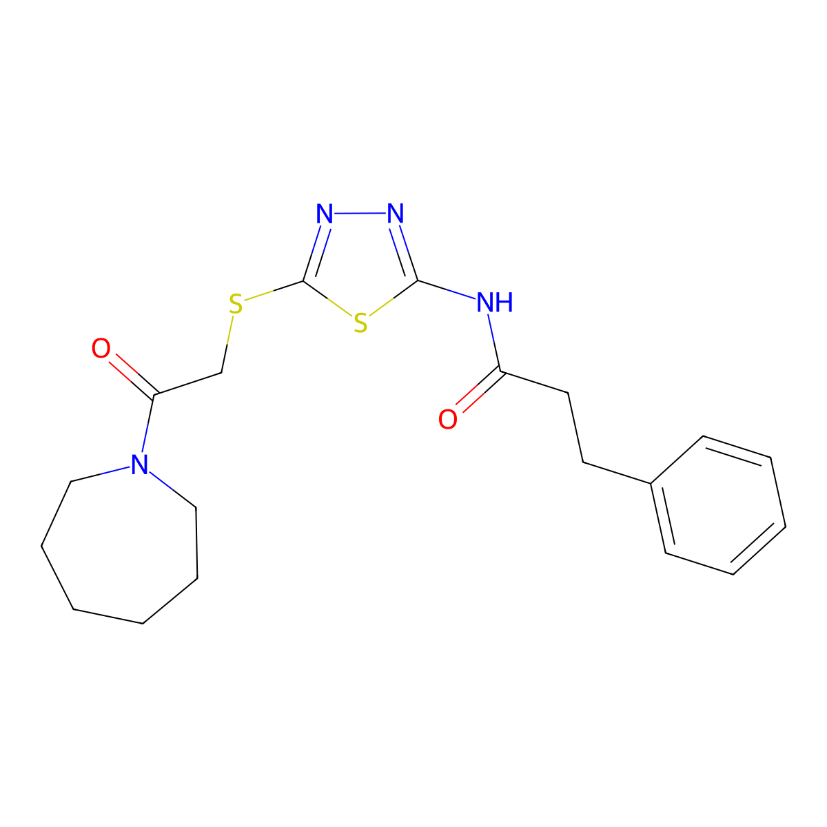N-(5-((2-(azepan-1-yl)-2-oxoethyl)thio)-1,3,4-thiadiazol-2-yl)-3-phenylpropanamide molecular structure, CAS 476466-65-6