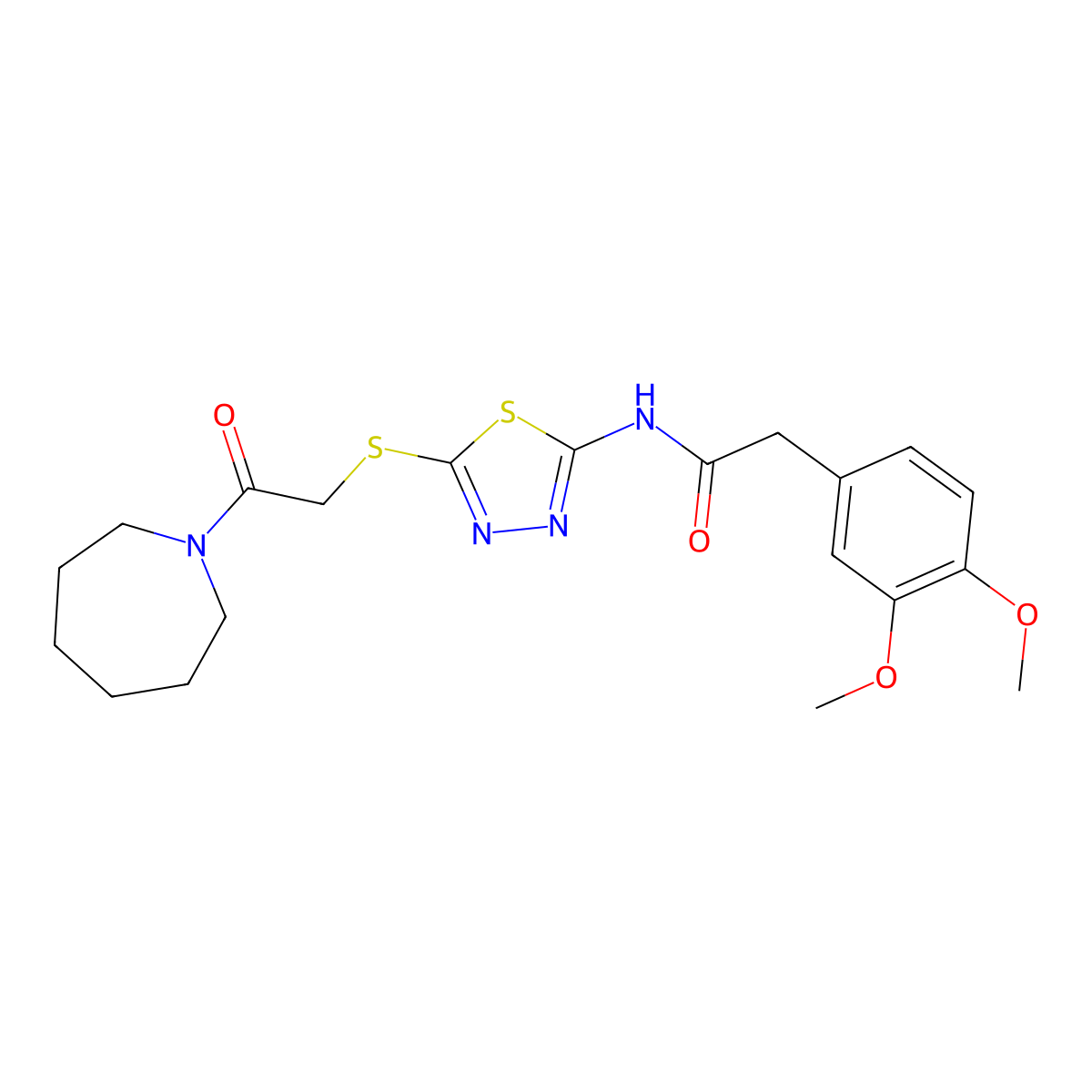 N-(5-((2-(azepan-1-yl)-2-oxoethyl)thio)-1,3,4-thiadiazol-2-yl)-2-(3,4-dimethoxyphenyl)acetamide molecular structure, CAS 476466-66-7