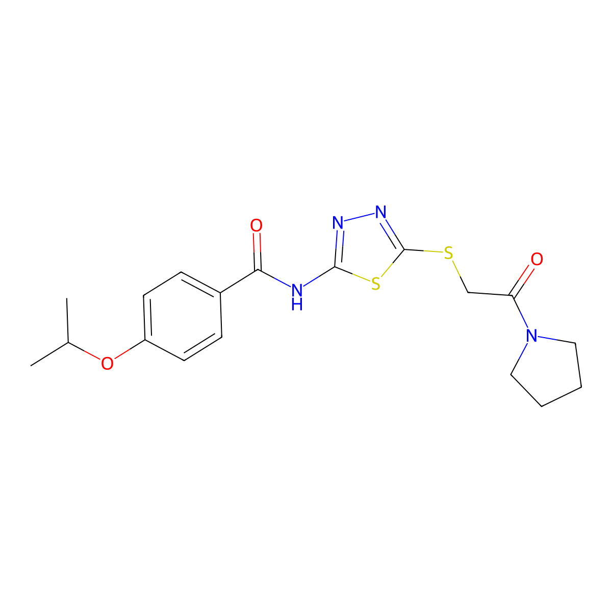 4-isopropoxy-N-(5-((2-oxo-2-(pyrrolidin-1-yl)ethyl)thio)-1,3,4-thiadiazol-2-yl)benzamide molecular structure, CAS 476466-71-4