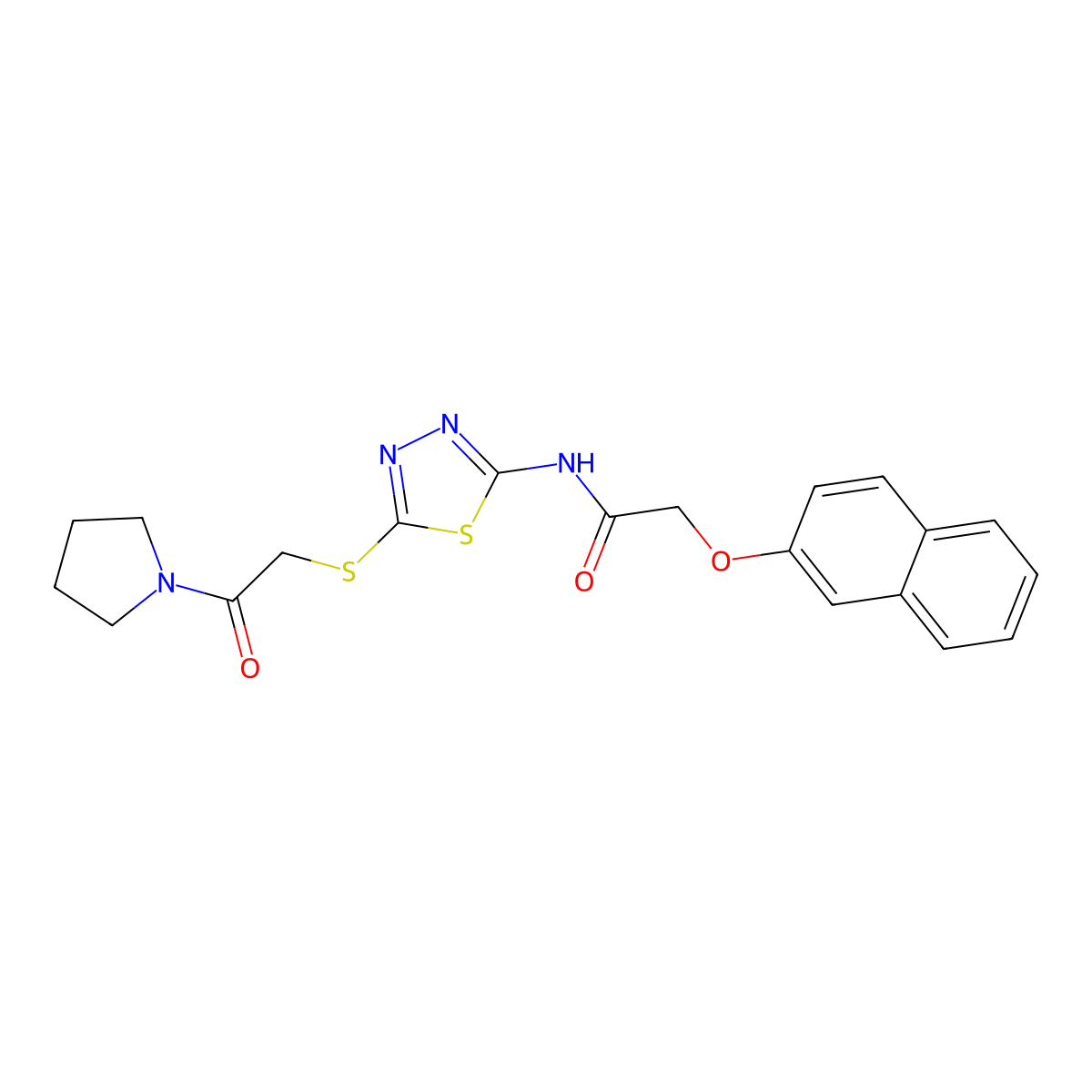 2-(naphthalen-2-yloxy)-N-(5-((2-oxo-2-(pyrrolidin-1-yl)ethyl)thio)-1,3,4-thiadiazol-2-yl)acetamide molecular structure, CAS 476466-73-6