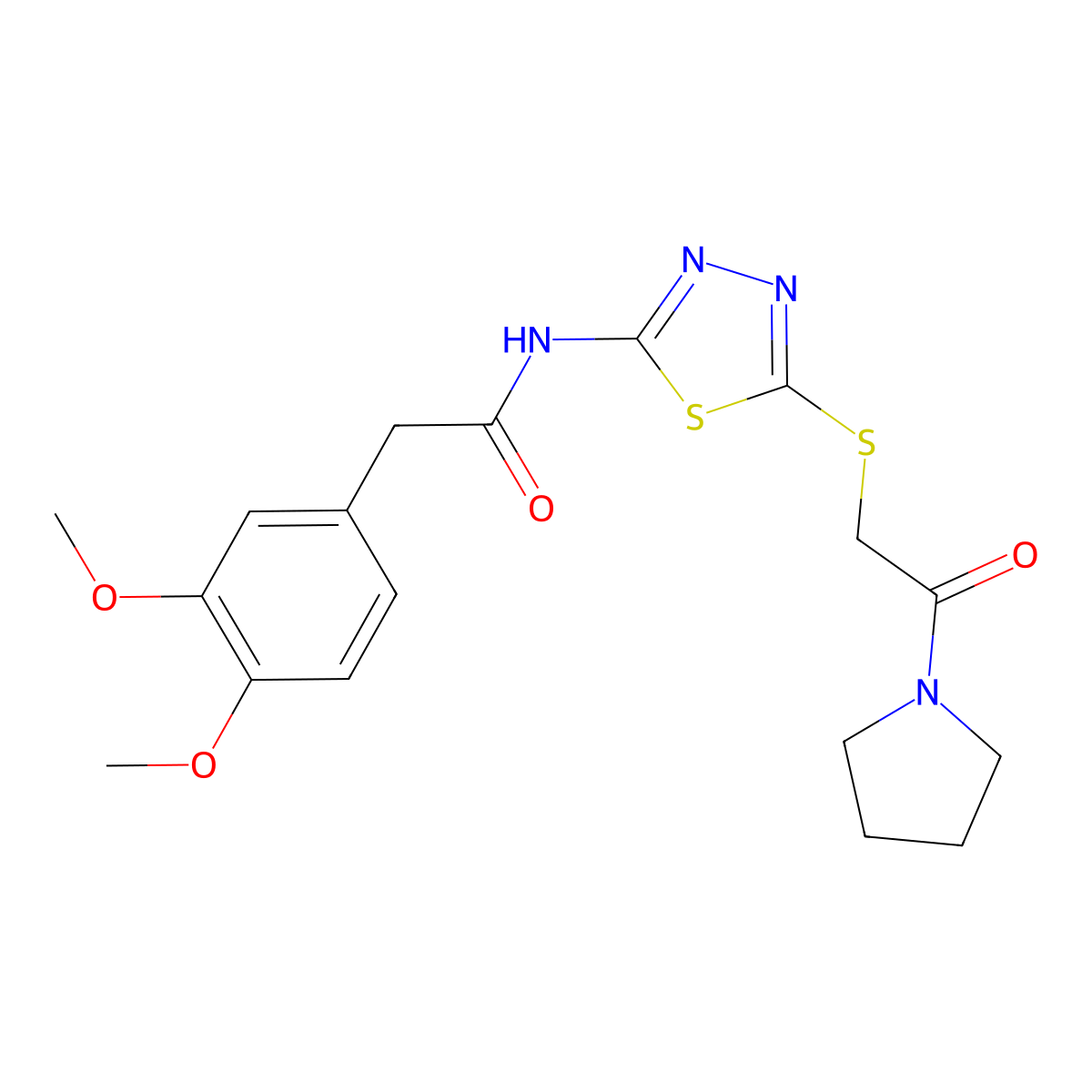 2-(3,4-dimethoxyphenyl)-N-(5-((2-oxo-2-(pyrrolidin-1-yl)ethyl)thio)-1,3,4-thiadiazol-2-yl)acetamide molecular structure, CAS 476466-81-6