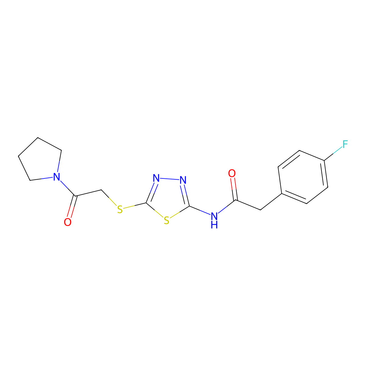 2-(4-fluorophenyl)-N-[5-(2-oxo-2-pyrrolidin-1-ylethyl)sulfanyl-1,3,4-thiadiazol-2-yl]acetamide molecular structure, CAS 476466-84-9