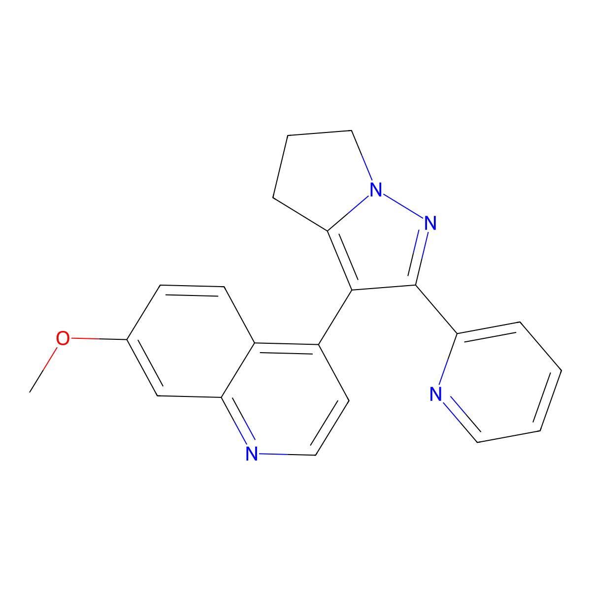 7-Methoxy-4-(2-(pyridin-2-yl)-5,6-dihydro-4H-pyrrolo[1,2-b]pyrazol-3-yl)quinoline molecular structure, CAS 476474-40-5