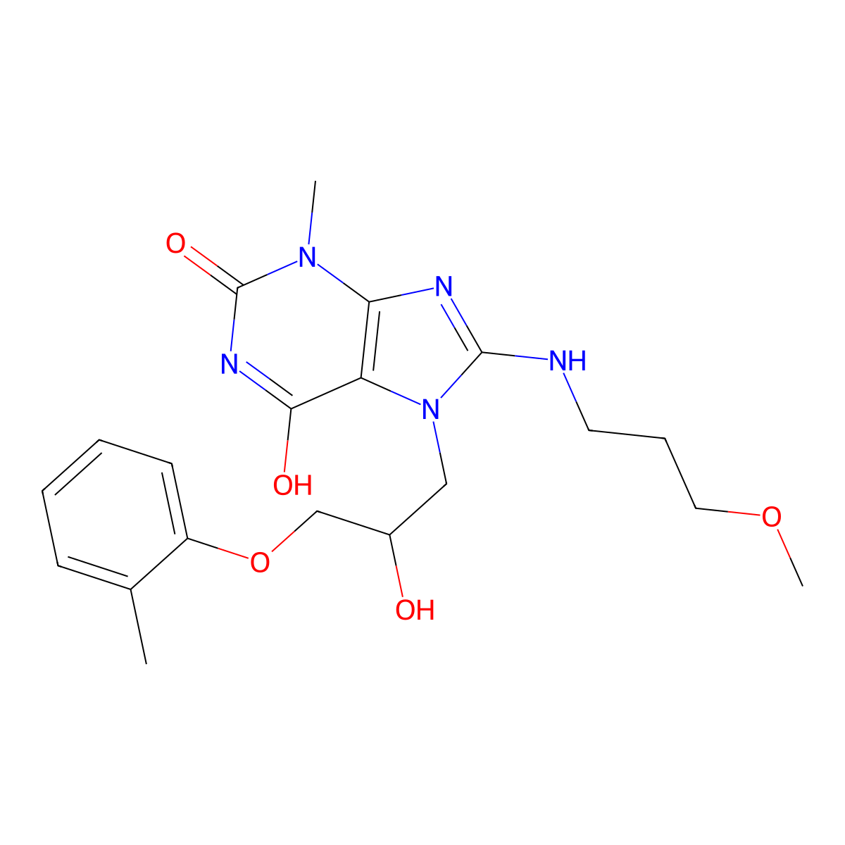 7-(2-Hydroxy-3-(2-methylphenoxy)propyl)-8-((3-methoxypropyl)amino)-3-methyl-3,7-dihydro-1H-purine-2,6-dione molecular structure, CAS 476479-88-6