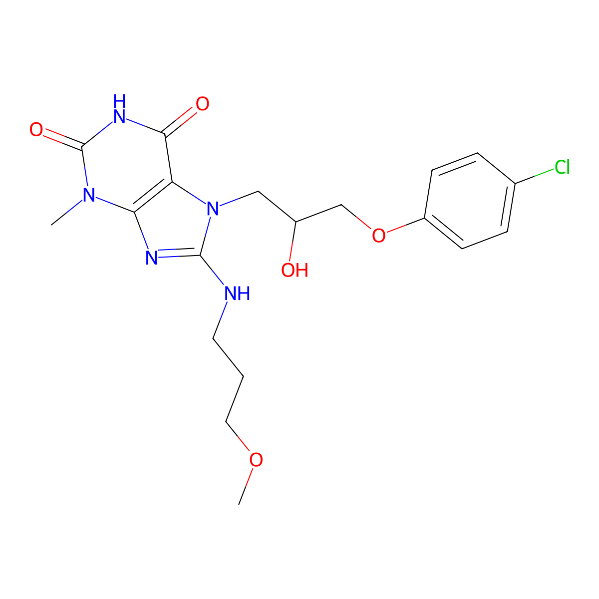 7-(3-(4-Chlorophenoxy)-2-hydroxypropyl)-8-((3-methoxypropyl)amino)-3-methyl-3,7-dihydro-1H-purine-2,6-dione molecular structure, CAS 476479-89-7