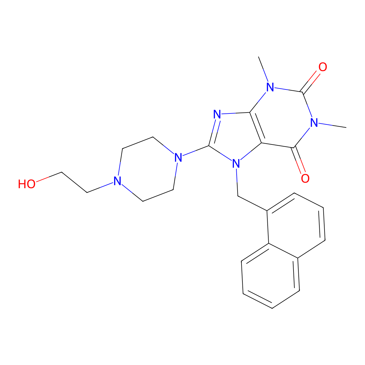 8-[4-(2-Hydroxyethyl)-1-piperazinyl]-1,3-dimethyl-7-(1-naphthylmethyl)-3,7-dihydro-1H-purine-2,6-dione molecular structure, CAS 476479-96-6