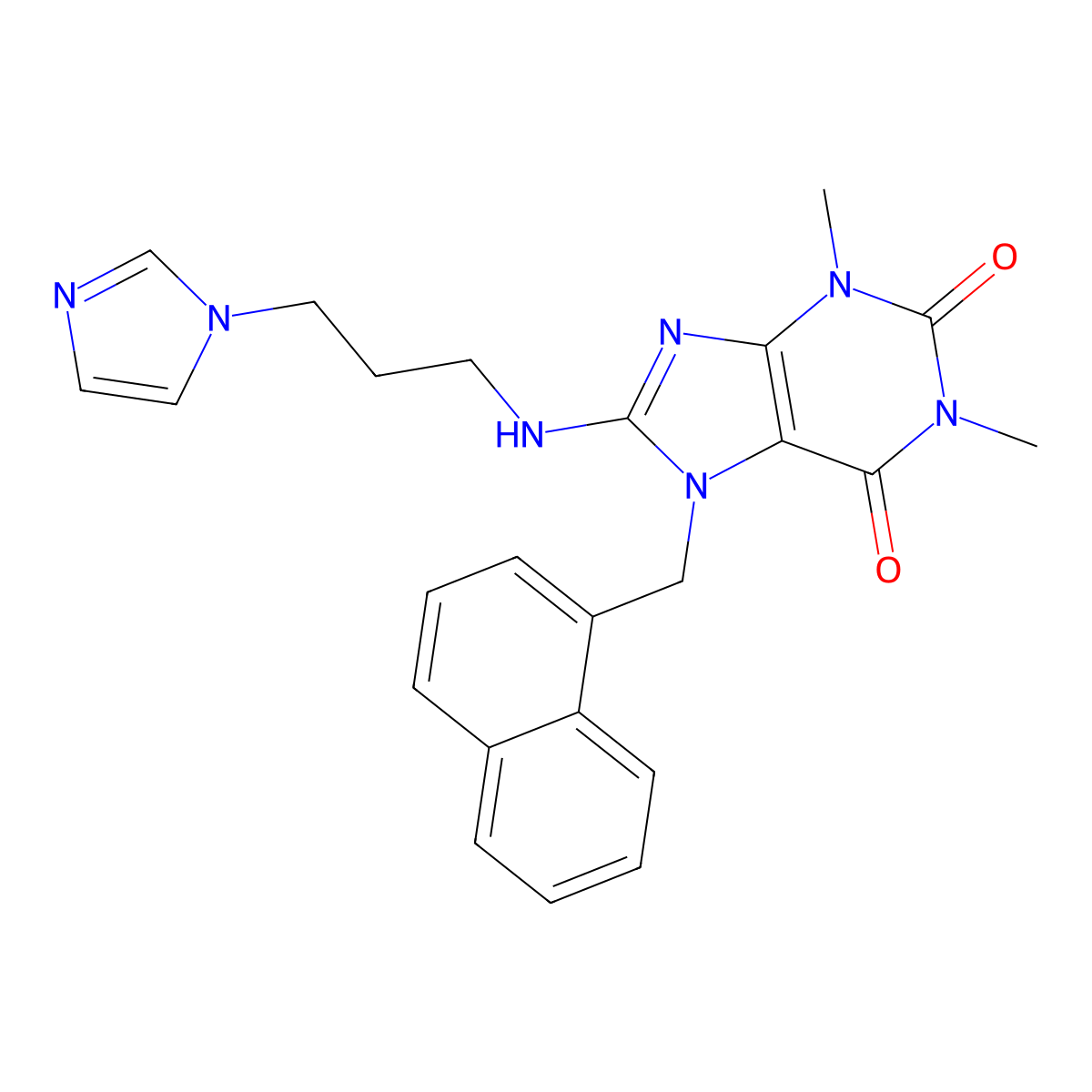 8-((3-(1H-Imidazol-1-yl)propyl)amino)-1,3-dimethyl-7-(1-naphthylmethyl)-3,7-dihydro-1H-purine-2,6-dione molecular structure, CAS 476479-97-7