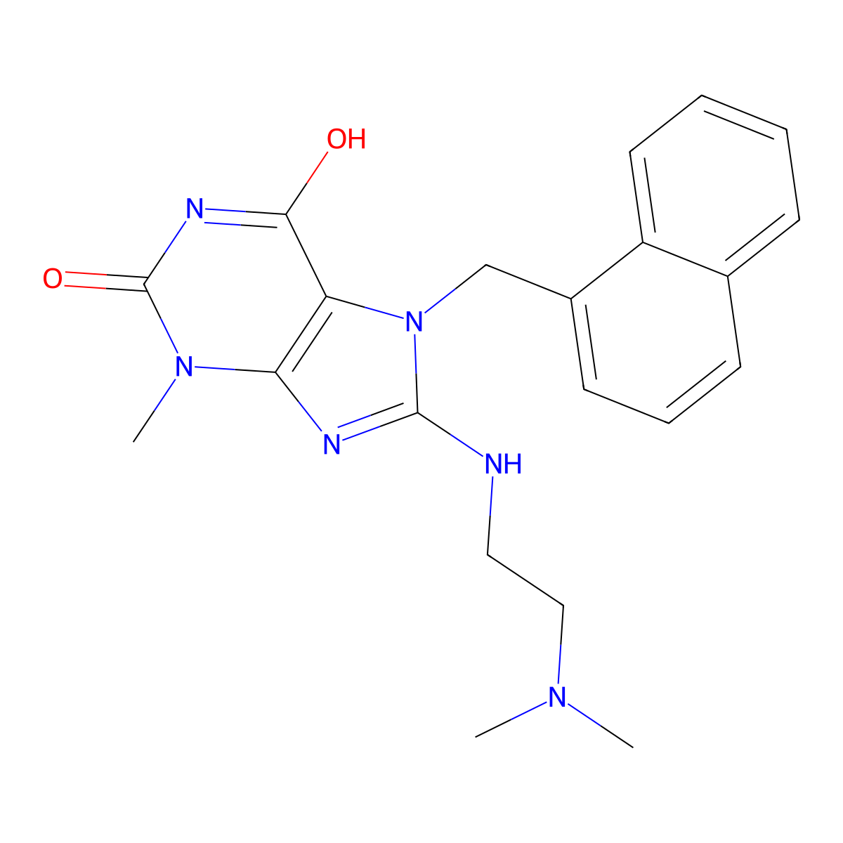 8-((2-(Dimethylamino)ethyl)amino)-3-methyl-7-(1-naphthylmethyl)-3,7-dihydro-1H-purine-2,6-dione molecular structure, CAS 476479-99-9