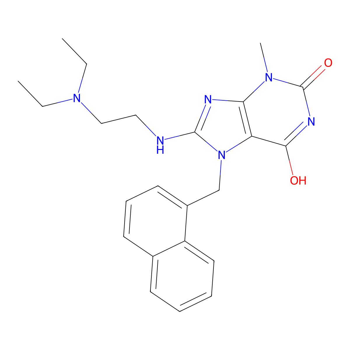 8-((2-(Diethylamino)ethyl)amino)-3-methyl-7-(1-naphthylmethyl)-3,7-dihydro-1H-purine-2,6-dione molecular structure, CAS 476480-00-9