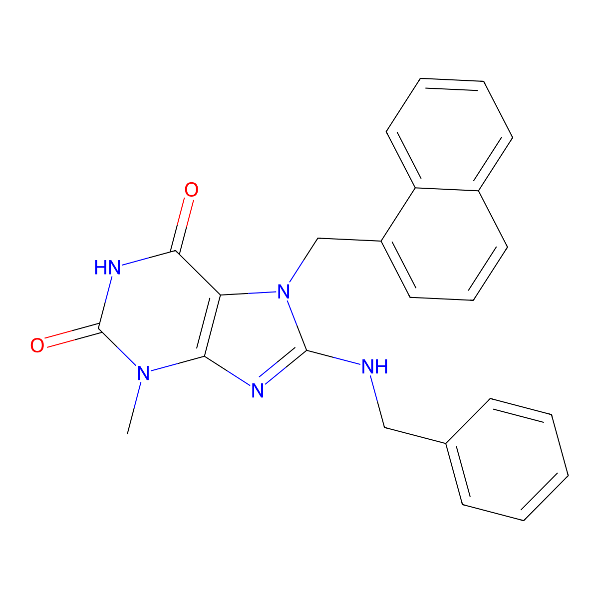 8-(Benzylamino)-3-methyl-7-(1-naphthylmethyl)-3,7-dihydro-1H-purine-2,6-dione molecular structure, CAS 476480-10-1
