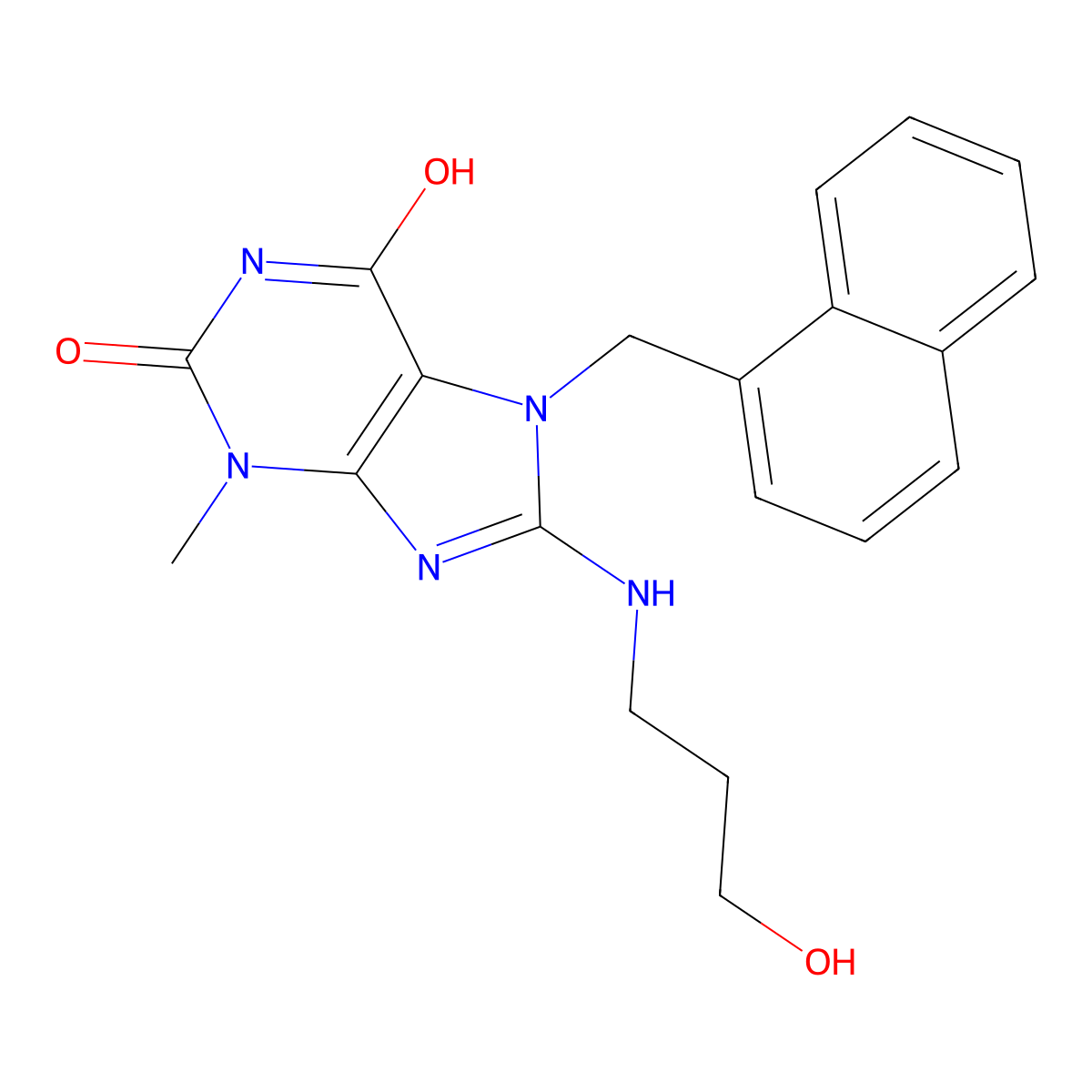 8-((3-HO-Propyl)amino)-3-ME-7-(1-naphthylmethyl)-3,7-dihydro-1H-purine-2,6-dione molecular structure, CAS 476480-11-2