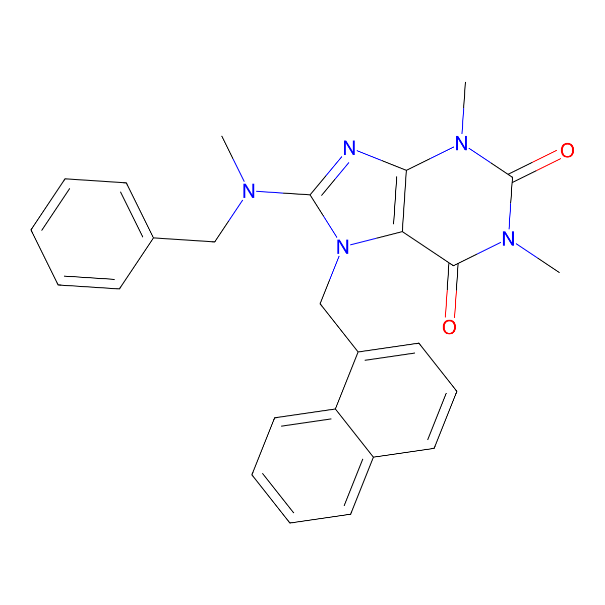 8-(Benzyl(ME)amino)-1,3-DI-ME-7-(1-naphthyl-ME)-3,7-dihydro-1H-purine-2,6-dione molecular structure, CAS 476480-16-7