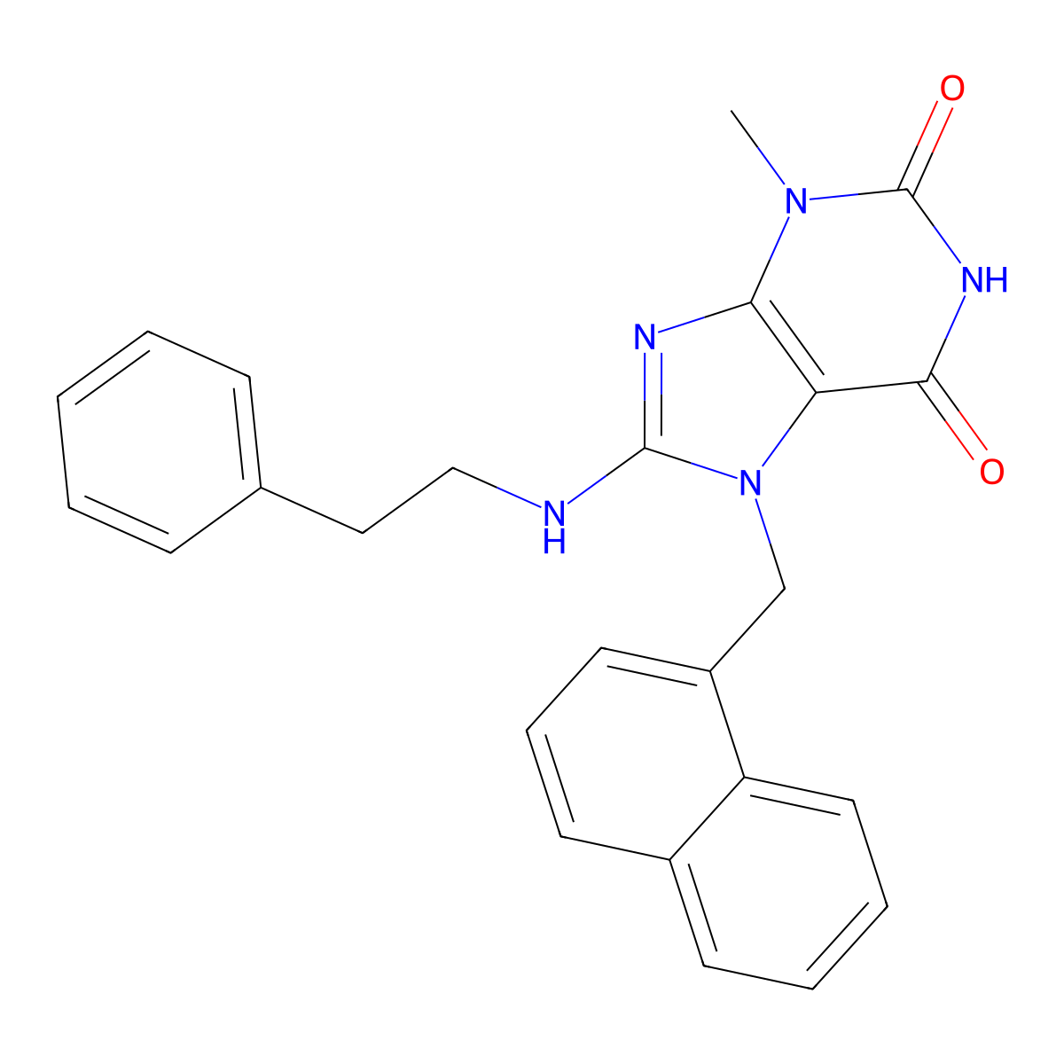 3-ME-7-(1-Naphthylmethyl)-8-((2-PH-ethyl)amino)-3,7-dihydro-1H-purine-2,6-dione molecular structure, CAS 476480-18-9
