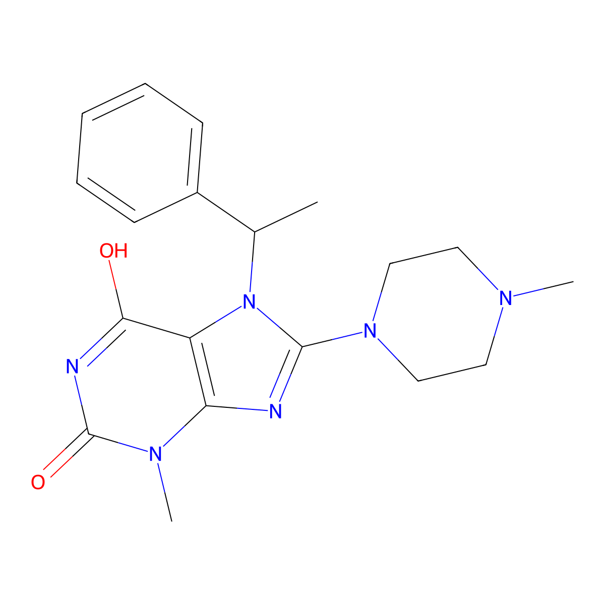 3-ME-8-(4-ME-1-Piperazinyl)-7-(1-phenylethyl)-3,7-dihydro-1H-purine-2,6-dione molecular structure, CAS 476480-19-0