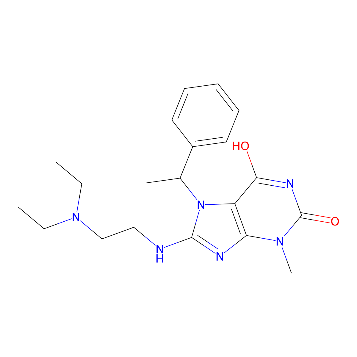 8-((2-(Diethylamino)ET)amino)3-ME-7-(1-PH-ethyl)-3,7-dihydro-1H-purine-2,6-dione molecular structure, CAS 476480-22-5