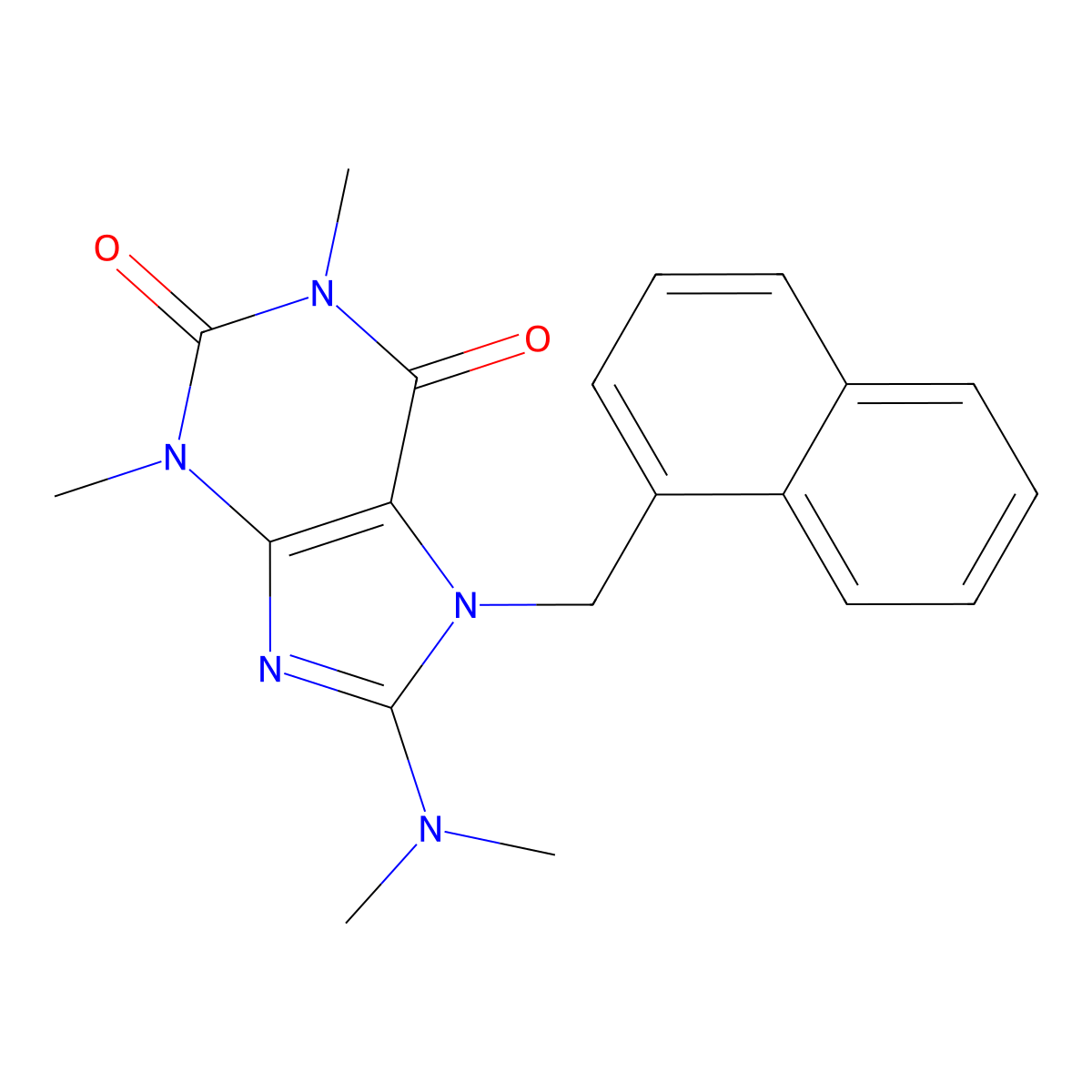 8-(Dimethylamino)-1,3-dimethyl-7-(1-naphthyl-ME)-3,7-dihydro-1H-purine-2,6-dione molecular structure, CAS 476480-23-6