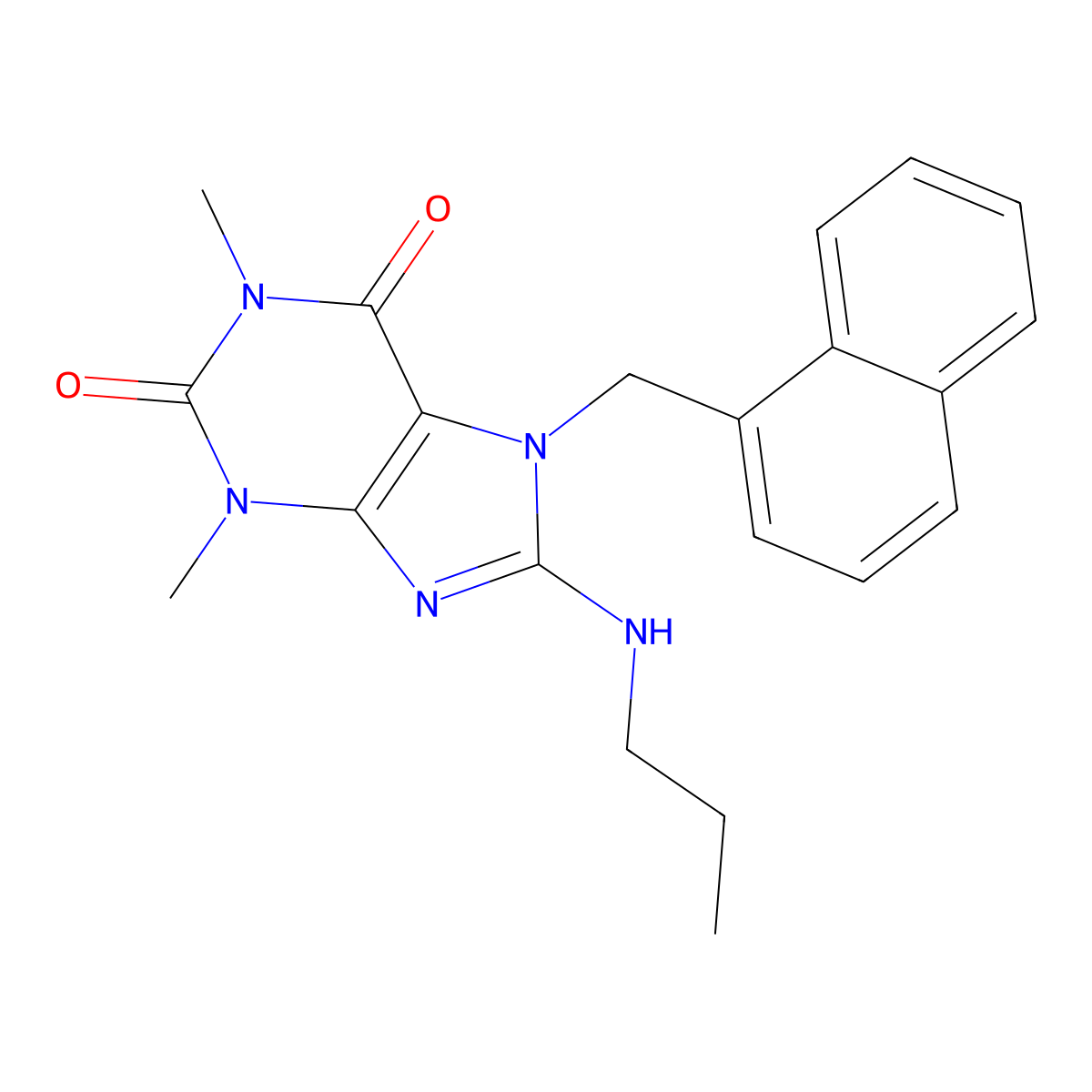 1,3-dimethyl-7-(naphthalen-1-ylmethyl)-8-(propylamino)-3,7-dihydro-1H-purine-2,6-dione molecular structure, CAS 476480-25-8