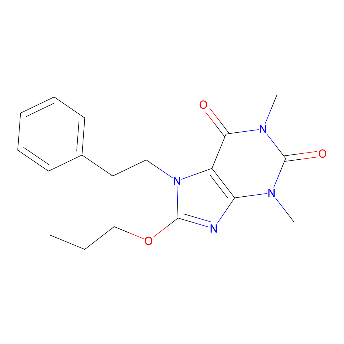 1,3-Dimethyl-7-(2-phenylethyl)-8-propoxy-3,7-dihydro-1H-purine-2,6-dione molecular structure, CAS 476480-29-2