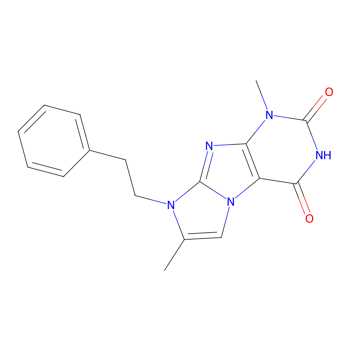 1,7-Dimethyl-8-(2-phenylethyl)-1H-imidazo(2,1-F)purine-2,4(3H,8H)-dione molecular structure, CAS 476480-30-5