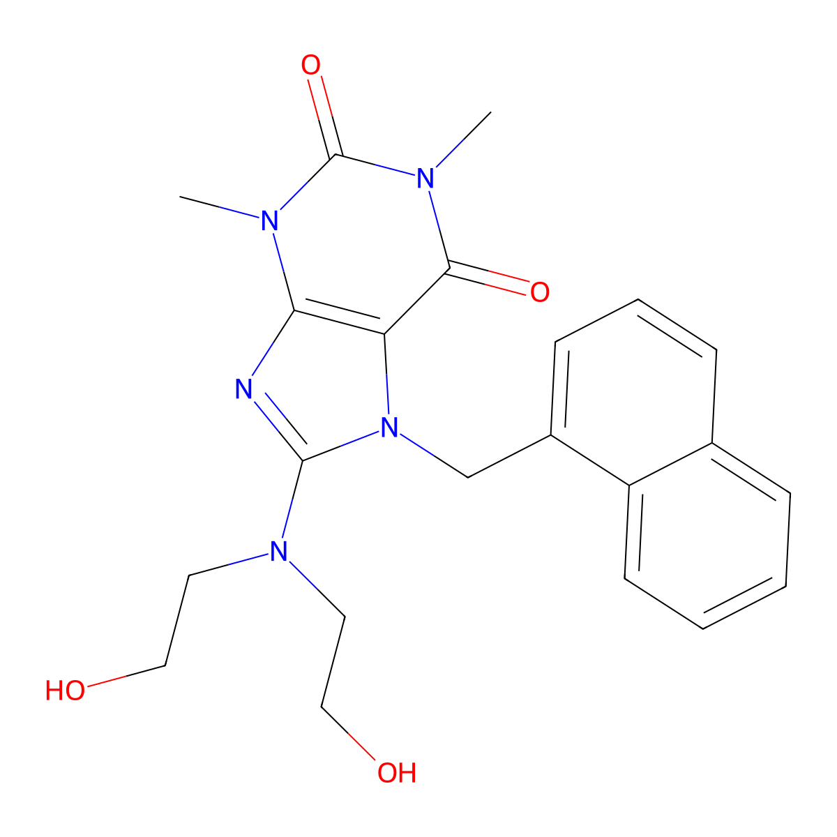 8-[Bis(2-hydroxyethyl)amino]-1,3-dimethyl-7-(1-naphthylmethyl)-3,7-dihydro-1H-purine-2,6-dione molecular structure, CAS 476480-32-7