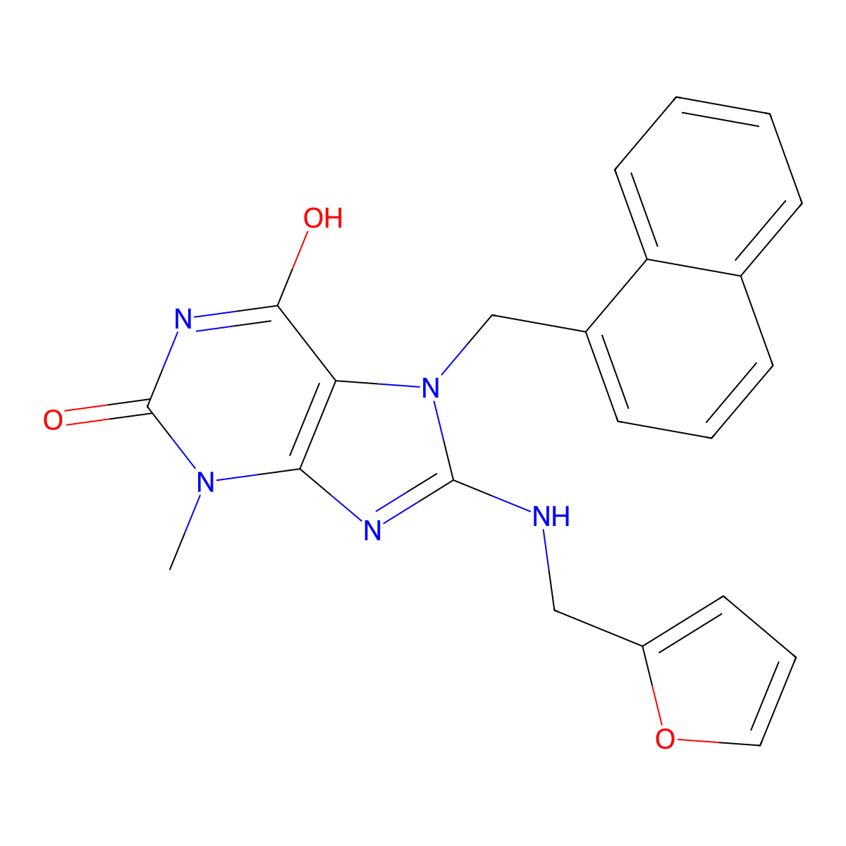 8-((2-Furylmethyl)amino)-3-ME-7-(1-naphthyl-ME)-3,7-dihydro-1H-purine-2,6-dione molecular structure, CAS 476480-33-8