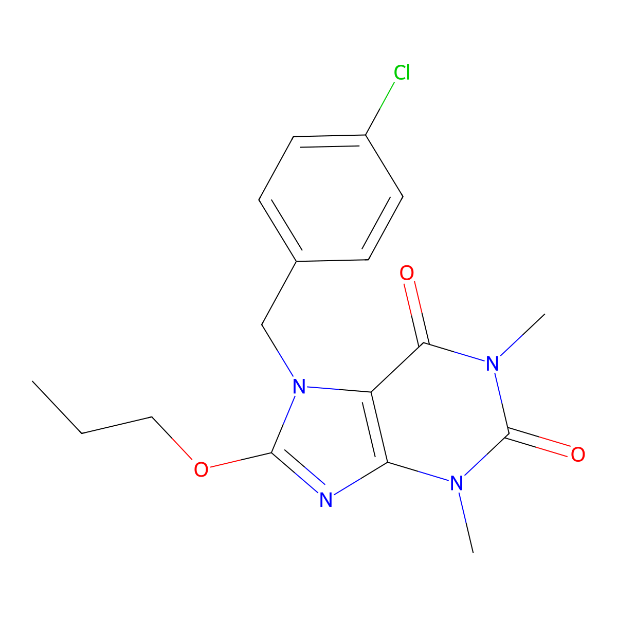 7-(4-Chlorobenzyl)-1,3-dimethyl-8-propoxy-3,7-dihydro-1H-purine-2,6-dione molecular structure, CAS 476480-36-1