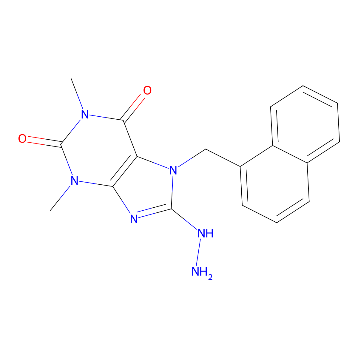 8-Hydrazino-1,3-dimethyl-7-(1-naphthylmethyl)-3,7-dihydro-1H-purine-2,6-dione molecular structure, CAS 476480-41-8