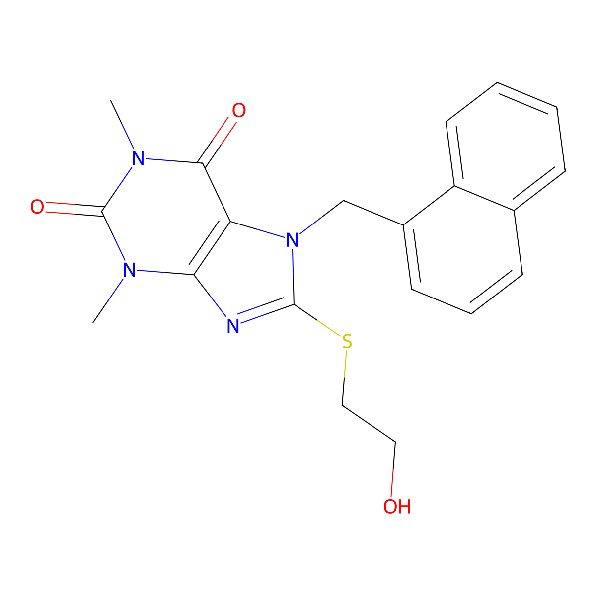 8-((2-HO-ET)Thio)-1,3-DI-ME-7-(1-naphthylmethyl)-3,7-dihydro-1H-purine-2,6-dione molecular structure, CAS 476480-42-9