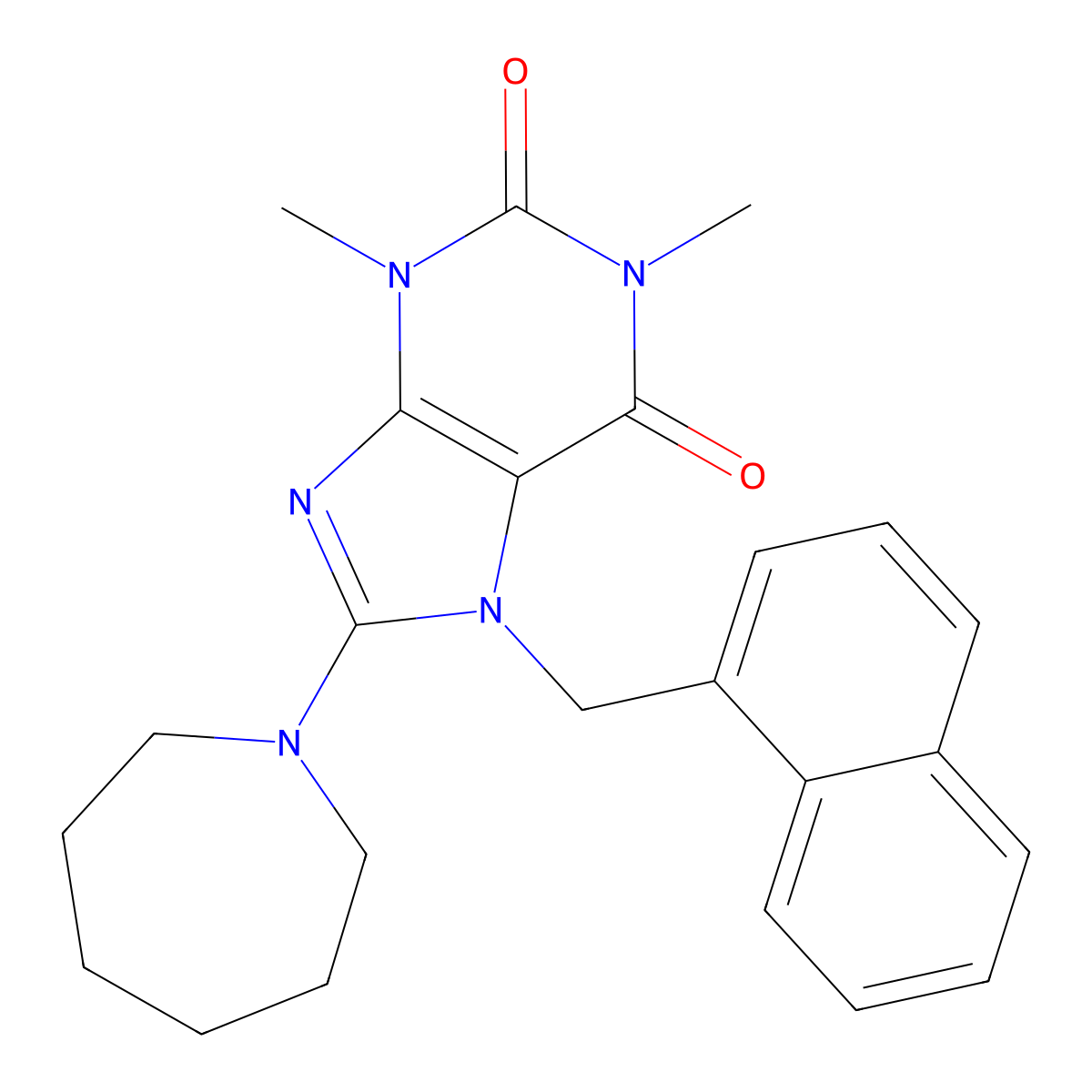 8-(1-Azepanyl)-1,3-dimethyl-7-(1-naphthylmethyl)-3,7-dihydro-1H-purine-2,6-dione molecular structure, CAS 476480-47-4