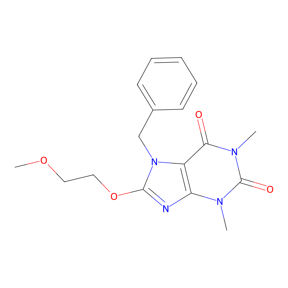 7-Benzyl-8-(2-methoxyethoxy)-1,3-dimethyl-3,7-dihydro-1H-purine-2,6-dione molecular structure, CAS 476480-48-5