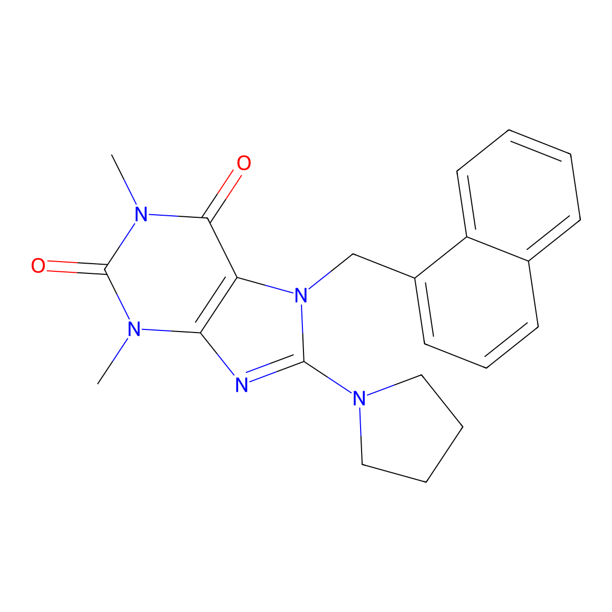 1,3-DI-ME-7-(1-Naphthyl-ME)-8-(1-pyrrolidinyl)-3,7-dihydro-1H-purine-2,6-dione molecular structure, CAS 476480-49-6