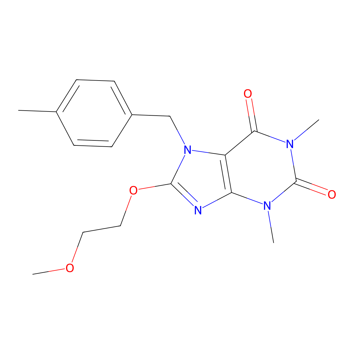 8-(2-Methoxyethoxy)-1,3-dimethyl-7-(4-ME-benzyl)-3,7-dihydro-1H-purine-2,6-dione molecular structure, CAS 476480-51-0