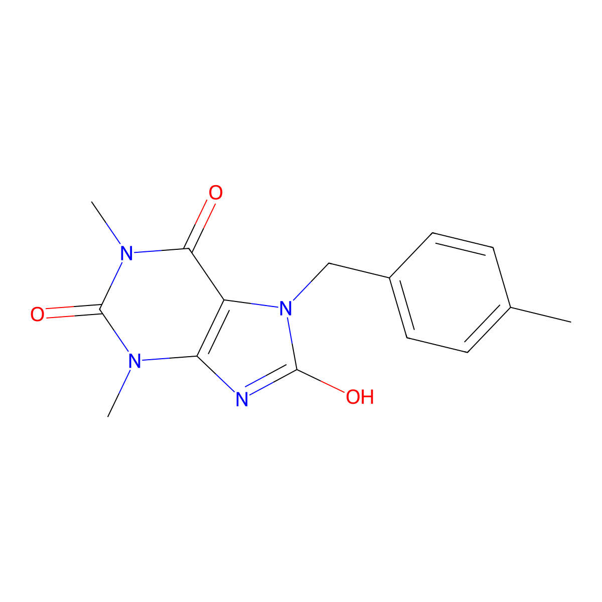 8-Hydroxy-1,3-dimethyl-7-(4-methylbenzyl)-3,7-dihydro-1H-purine-2,6-dione molecular structure, CAS 476480-52-1