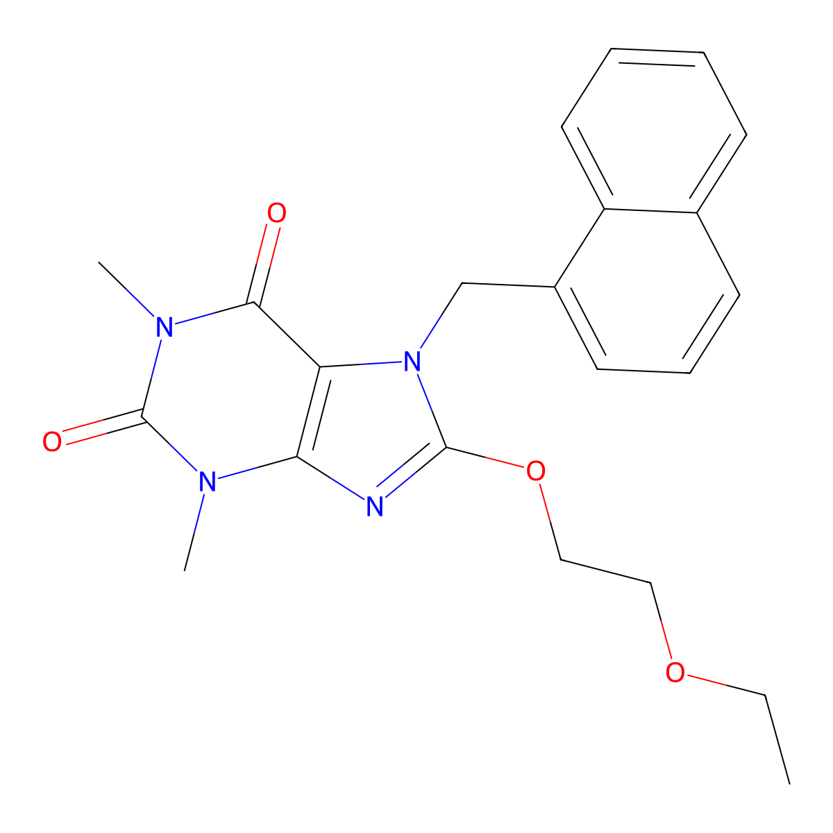 8-(2-Ethoxyethoxy)-1,3-DI-ME-7-(1-naphthyl-ME)-3,7-dihydro-1H-purine-2,6-dione molecular structure, CAS 476480-56-5