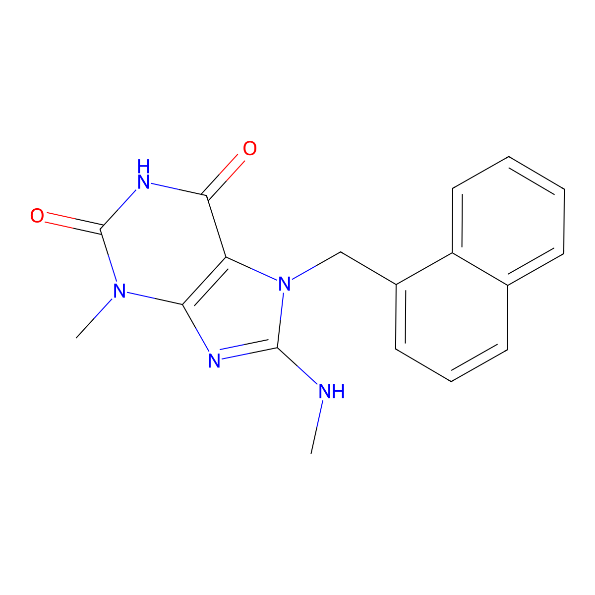 3-Methyl-8-(methylamino)-7-(1-naphthylmethyl)-3,7-dihydro-1H-purine-2,6-dione molecular structure, CAS 476480-58-7