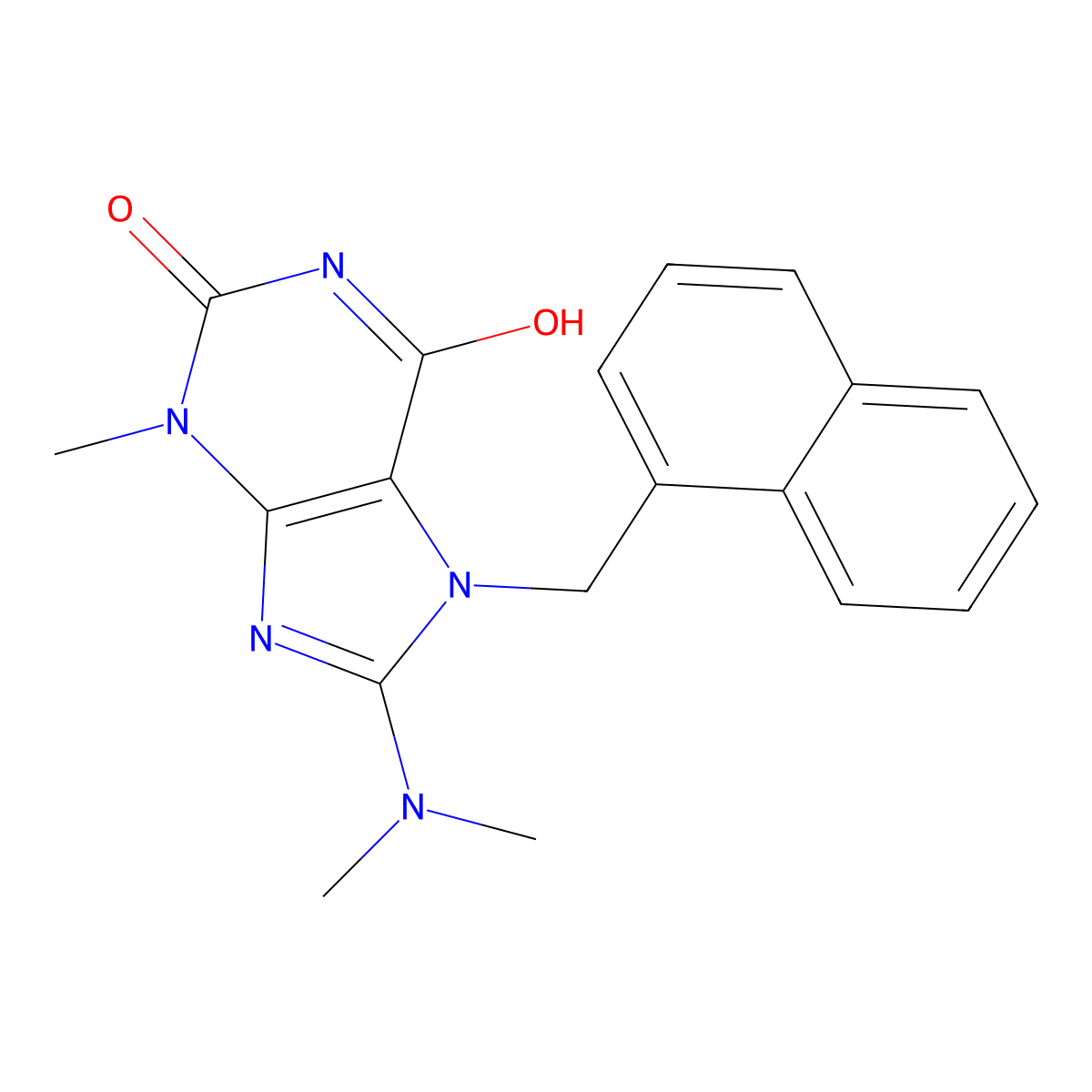 8-(Dimethylamino)-3-methyl-7-(1-naphthylmethyl)-3,7-dihydro-1H-purine-2,6-dione molecular structure, CAS 476480-59-8