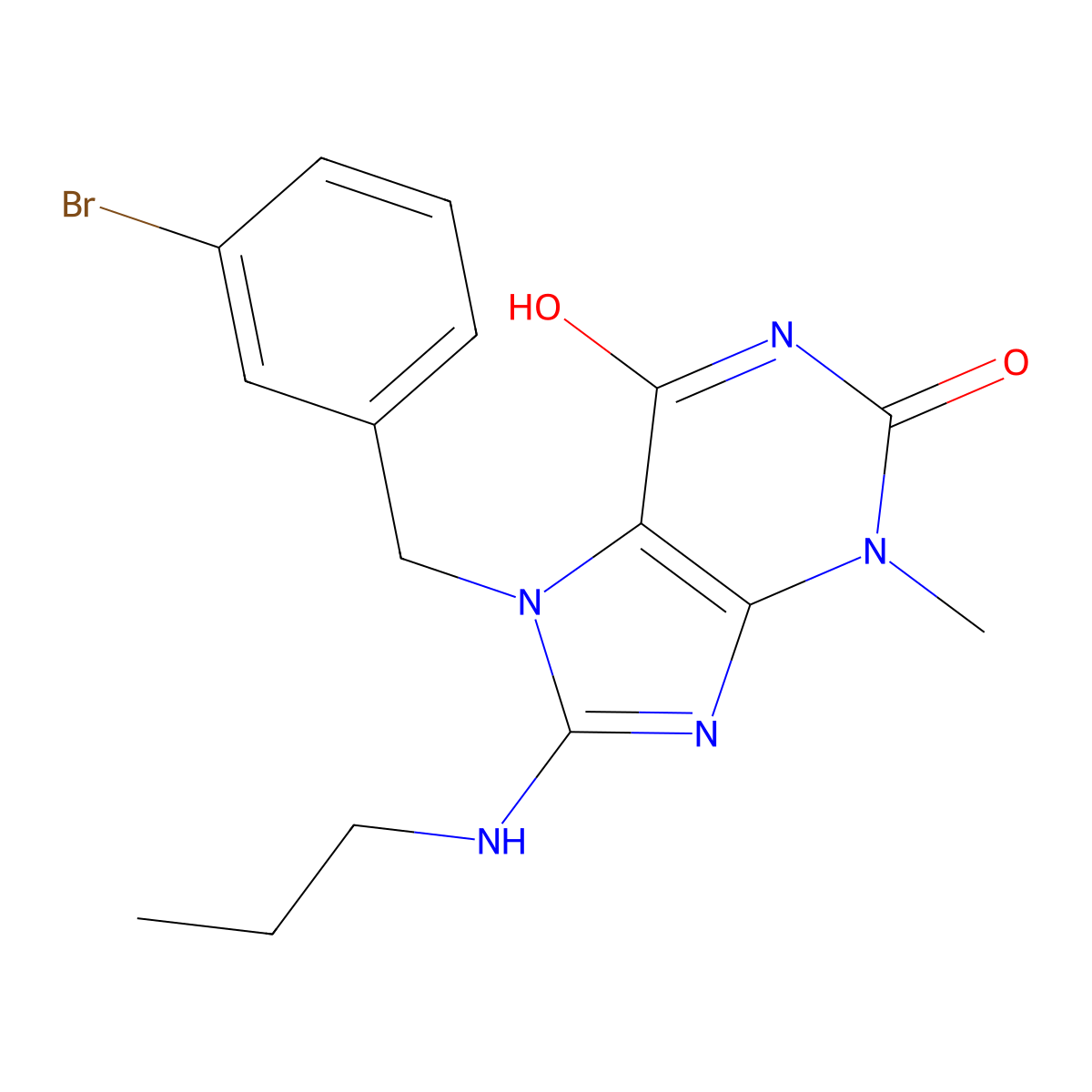 7-(3-Bromobenzyl)-3-methyl-8-(propylamino)-3,7-dihydro-1H-purine-2,6-dione molecular structure, CAS 476480-63-4