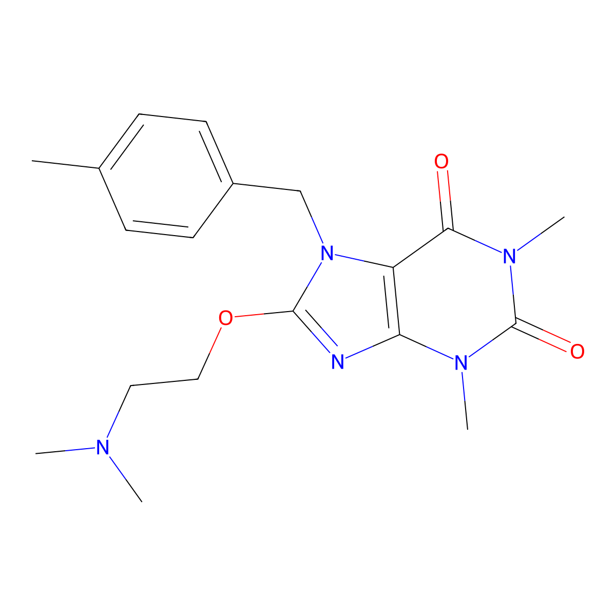 8-(2-(Dimethylamino)ethoxy)-1,3-dimethyl-7-(4-methylbenzyl)-3,7-dihydro-1H-purine-2,6-dione molecular structure, CAS 476480-69-0