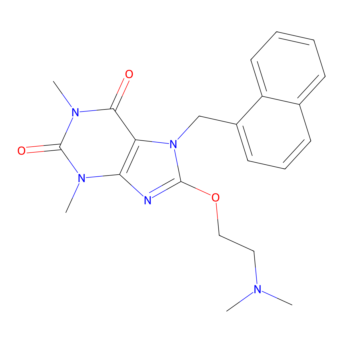 8-(2-(Dimethylamino)ethoxy)-1,3-dimethyl-7-(1-naphthylmethyl)-3,7-dihydro-1H-purine-2,6-dione molecular structure, CAS 476480-70-3