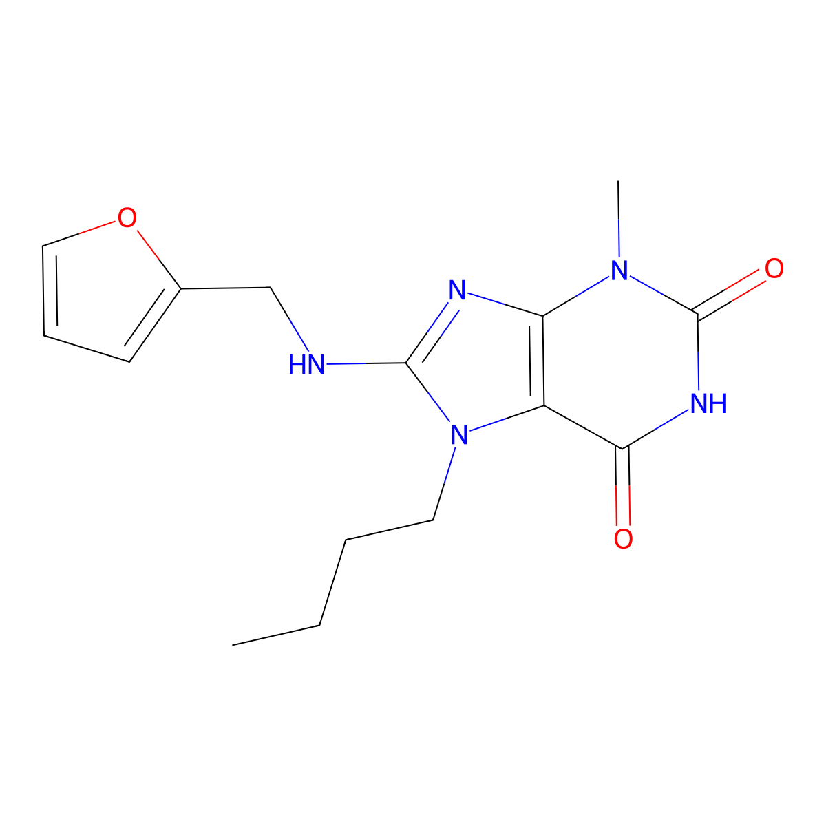 7-Butyl-8-((2-furylmethyl)amino)-3-methyl-3,7-dihydro-1H-purine-2,6-dione molecular structure, CAS 476480-74-7